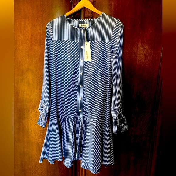 Mos Mosh Stripe Vintage Blue Loose Dress XS - Picture 3 of 8